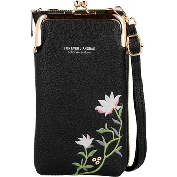 Kabelka Kabelka na mobil Flower s popruhem černá