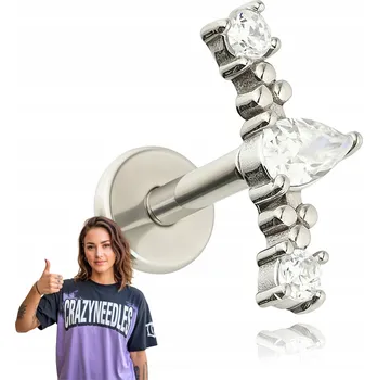 Náušnice Labret s klastrem bílých zirkonů - stříbrný 1,2/6