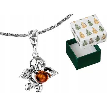 Přívěsek Stříbrný náhrdelník Anděl Přívěsek Jantarem Přívěsek Anděl Řetízek 30