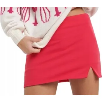 Dámská sukně RŮŽOVÁ KLASICKÁ SUKNĚ MINI PŘILEHAVÁ S ROZPARKEM HLADKÁ TRAPÉZOVÁ M