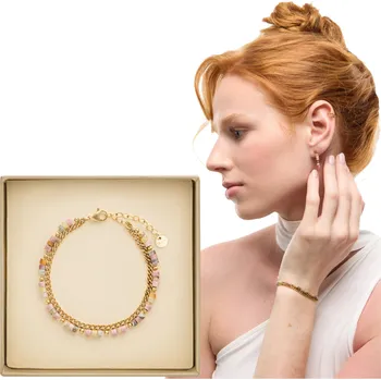 Náramek Pozlacený náramek s přírodními kameny – růžový a citronový jadeit Mys