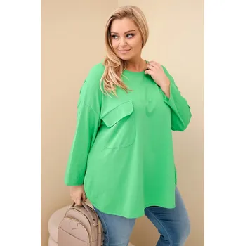 Dámská halenka Dámská blůza Plus Size s kapsou a ohrnovacími rukávy z bavlny světle zelená UNI