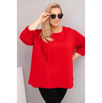 Dámská halenka Dámská plus size blůza s bavlnou, dlouhým rukávem a řasením červená UNI