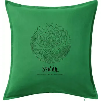 Polštář Špičák - vrstevnice v kruhu - Polštář 50x50 - 50x50 - Pouze potah ( Středně zelená )