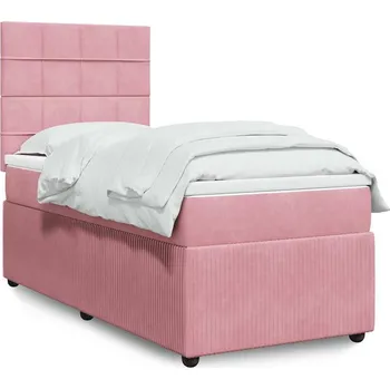 Postel vidaXL Box spring postel s matrací 100x200 cm samet [3294565] Barva: Růžová
