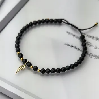 Náramek Zlatý náramek s onyxovými korálky a Andělským křídlem, ryzost 585