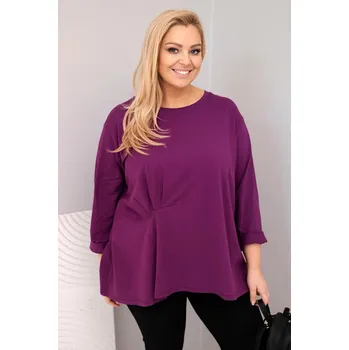 Dámská blůza plus size s bavlnou a dlouhým rukávem a nařasením tmavě fialová UNI