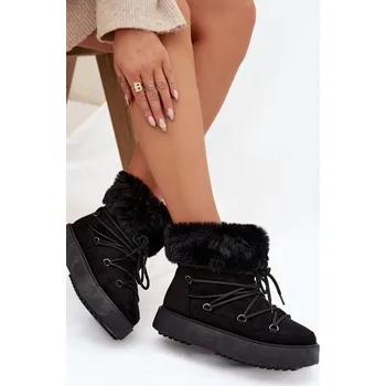 Dívčí sněhule Sněhule s kožíškem a šněrováním Černé Sarivie 36