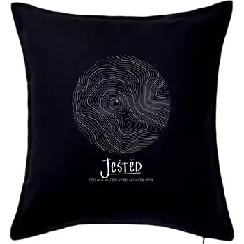 Polštář Ještěd - vrstevnice v kruhu - Polštář 50x50 - 50x50 - Pouze potah ( Černá )