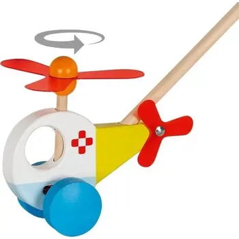 Dřevěná hračka Dřevěný vrtulník Goki s tyčí