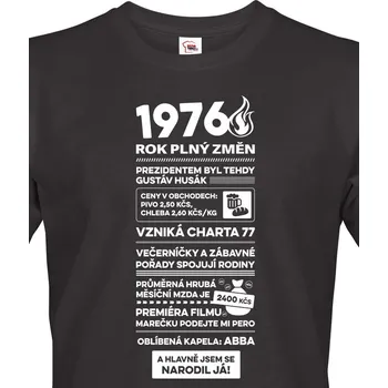 Pánské tričko Pánské tričko narozeninové noviny 1976, Barva Černá, Velikost 4XL, Canvas Pánské tričko s krátkým rukávem Bezvatriko.cz 3109 - 50