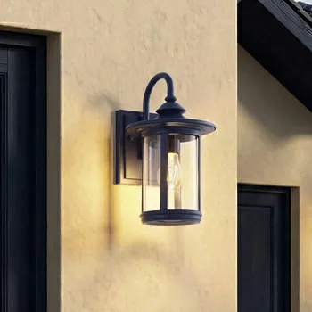 Venkovní osvětlení Lindby venkovní nástěnné svítidlo Zayn, modré, sklo, výška 33 cm, IP23 - Nástěnný držák – výška 16,5 cm, šířka 12 cm, hloubka 2,5 cm modrá, průhledná 1 x 15 W LED - Doprava zdarma