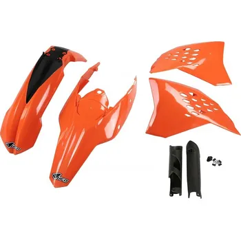 UFO sada plastů a kryty tlumičů KTM EXC 125/200/250/300, EXC-F 250/350/450/500 '09-'10 (oranžová/černá)