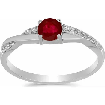Prsten Prsten stříbrný s broušeným rubínem a zirkony Ag 925 012722 RB 54 mm (US 7), 1,7 g