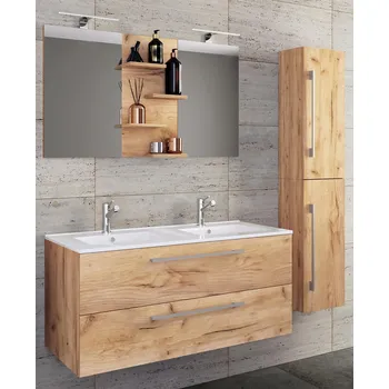 Koupelnový nábytek VCM 4dílná umyvadlová skříňka Budasi s vysokou skříňkou, dub medový 487809