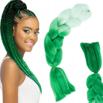 Příčesek Syntetické Vlasy na Copánky Ombre Barevné Zelené Prameny Dredy Copánky