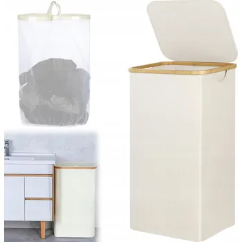 Koš na prádlo ÚZKÝ KOŠ NA PRÁDLO S VÍKEM, ÚLOŽNÝ PROSTOR NA OBLEČENÍ 63L S KLOPOU, VYSOKÝ 70 cm