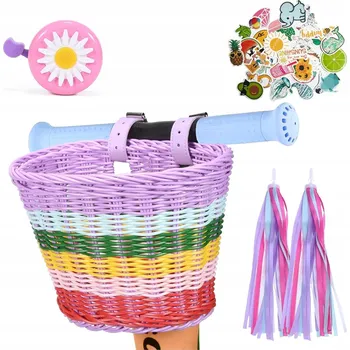 Košík na láhev Proutěný košík na kolo na řídítka, prostorný + zvonek + ozdoba