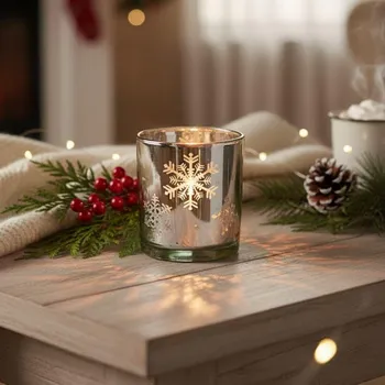 Vánoční svícen Skleněný vánoční svícen na čajovou svíčku - sněhové vločky