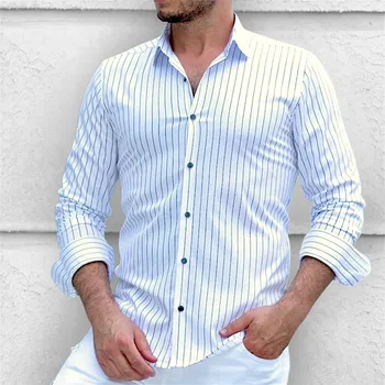 Pánská košile Pánská košile Bílá bavlněná slim proužkovaná XXL dlouhý rukáv