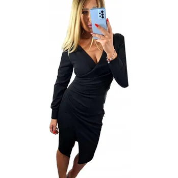 Dámské šaty V874 ŠATY NAŘASENÁ ČERNÁ vel. 40 (L)