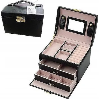 Šperkovnice KUFŘÍK NA ŠPERKY EKO KŮŽE ČERNÝ 14x19x14,5 cm