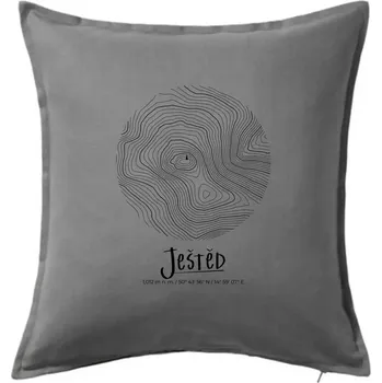 Polštář Ještěd - vrstevnice v kruhu - Polštář 50x50 - 50x50 - Pouze potah ( Tmavě šedý melír )