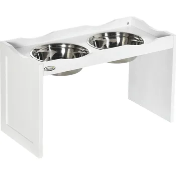 Miska pro psa PawHut Vyvýšená miska pro psy 2 x 2L vyjímatelná nerezová miska pro velké psy s vyvýšeným okrajem Bílá | Aosom.co.uk