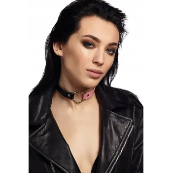 Přívěsek Choker z eko-kůže černo-růžový gothic ROCK srdce