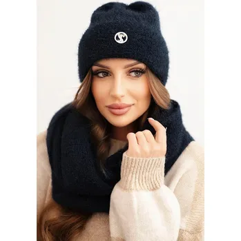 Čepice Dámská souprava s čepicí a šálou z měkké pleteniny modrá UNI