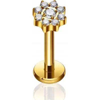 Piercing Zlatý piercing Titanový Labret Květina s zirkony do Ucha LOBE HELIX 1.2/6