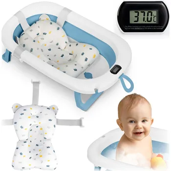 koupací vanička Ricokids Skládací vanička pro děti, kojence s teploměrem a vložkou RK-287 bílo-modrá