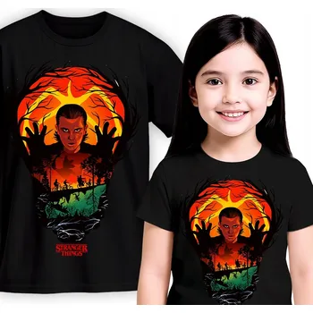 Chlapecké tričko Dětské tričko černé STRANGER THINGS Eleven Velikost M 140 CM