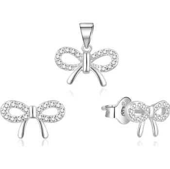 Souprava šperků Něžná stříbrná sada šperků Mašličky S0000259 (přívěsek, náušnice) Moiss