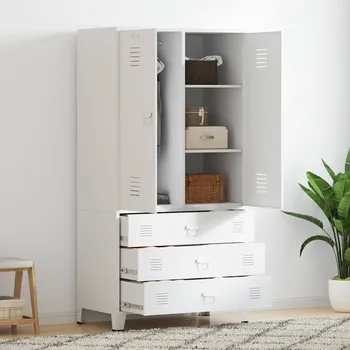 Příborník do zásuvky Industriální šatní skříň bílá 90 x 50 x 180 cm kov Bílá339614