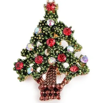 Brož Brož s broušenými kamínky vánoční stromeček - zelená