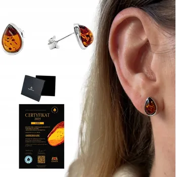 Náušnice Stříbrné náušnice s JANTAREM TYČINKY STŘÍBRO ŠROUBKY SLZIČKA FILM