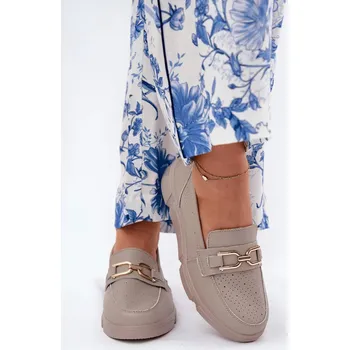 Dámské mokasíny Dámské kožené mokasíny se zlatým detailem Vinceza – tmavě béžové Velikost: 39