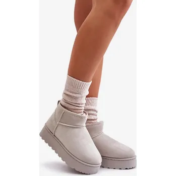 Dívčí sněhule Sněhule Dámské Na Platformě Zateplené Kožíškem Světle Šedé Xamella 38