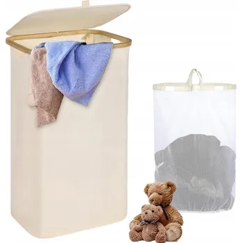 Koš na prádlo VÍKO NÁDOBA S UCHYTY Béžová 63 L ÚZKÝ KOŠ NA PRÁDLO