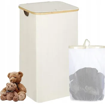 Koš na prádlo ÚZKÝ KOŠ NA PRÁDLO, SPODNÍ PRÁDLO, HRAČKY, ZÁSOBNÍK S VÍKEM A UCHYTY, BÉŽOVÝ, 63L