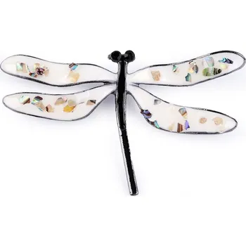 Brož Brož vážka zdobená perleťovými vločkami - 1 bílá antracit