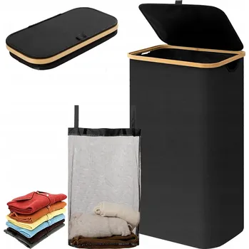 Koš na prádlo ÚZKÝ ČERNÝ KOŠ S VÍKEM A UCHYTY NA PRÁDLO, HRAČKY, 100L