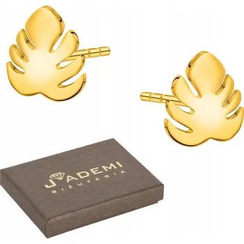 Náušnice NÁUŠNICE MONSTERA POZLÁCENÉ STŘÍBRO 925 LIST PUSKOVÉ ZAPÍNÁNÍ