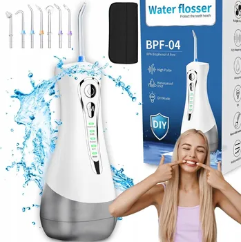 BEZDRÁTOVÝ ZUBNÍ IRIGÁTOR DENTÁLNÍ 4 REŽIMY 320ML VÝKONNÝ 8 NÁSTAVCŮ