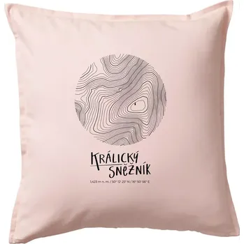 Polštář Králický Sněžník - vrstevnice v kruhu - Polštář 50x50 - 50x50 - Pouze potah ( Světle růžová )