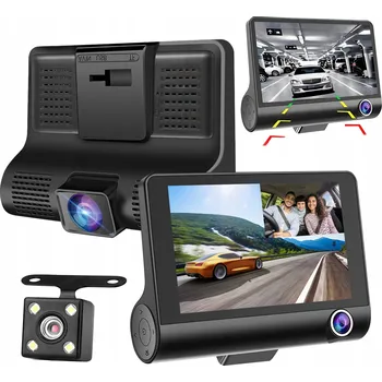 IP kamera Couvací kamera do auta s monitorem DVR Full HD, přední a zadní, 3 kamery, 4 palce