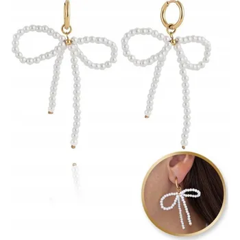 Náušnice Náušnice visací perličky mašličky z nerezové oceli pozlacené KST3281