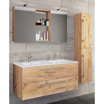 Koupelnový nábytek VCM 4dílná umyvadlová skříňka Budasi s vysokou skříňkou, dub medový 487812