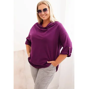 Dámská halenka Dámská blůza Plus Size s bavlnou volného střihu s vodním výstřihem tmavě fialová UNI
